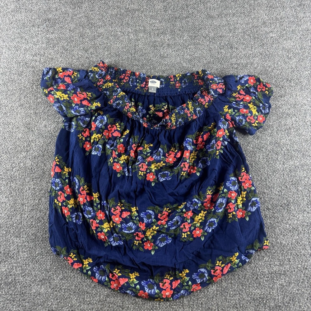 Old Navy Blouse Womens L Blue Floral Off Shoulder Flutter Smocked Boho Top